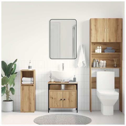 Mobile Lavabo Bagno Rovere Artigianale 60x30x60cm Truciolato - Foto 9
