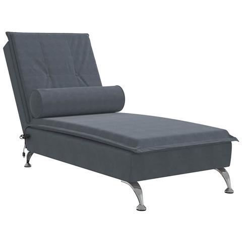 Chaise Longue Massaggi Con Capezzale Grigio Scuro In Velluto - Foto 2