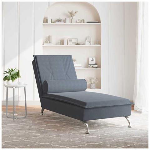 Chaise Longue Massaggi Con Capezzale Grigio Scuro In Velluto - Foto 3