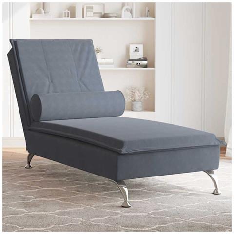 Chaise Longue Massaggi Con Capezzale Grigio Scuro In Velluto - Foto 1
