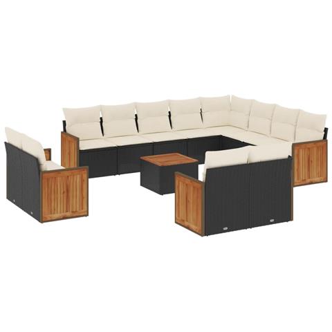 Set Divani Da Giardino 13pz Con Cuscini Nero In Polyrattan - Foto 2