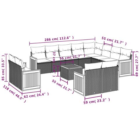 Set Divani Da Giardino 13pz Con Cuscini Nero In Polyrattan - Foto 3