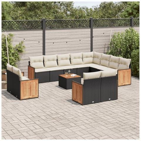 Set Divani Da Giardino 13pz Con Cuscini Nero In Polyrattan - Foto 1
