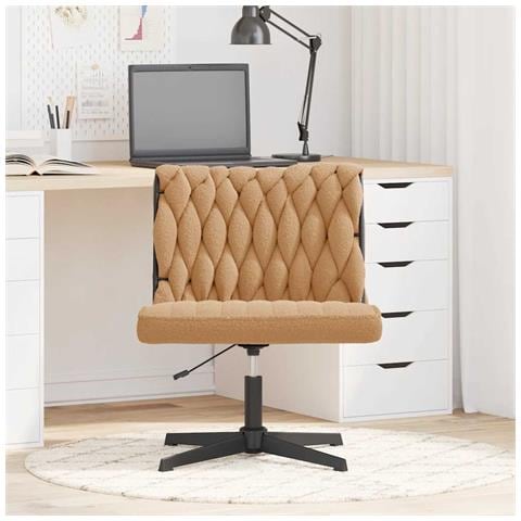 Sedia Da Ufficio Girevole In Tessuto Riccio Beige Effetto Lana - Foto 3