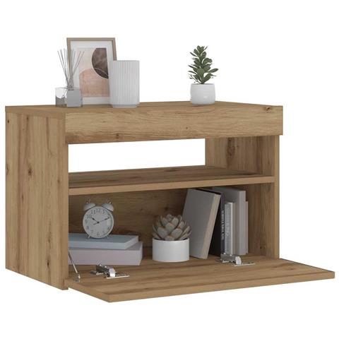 Comodino Con Led Rovere Artigianale 60x35x40 Cm In Truciolato - Foto 1