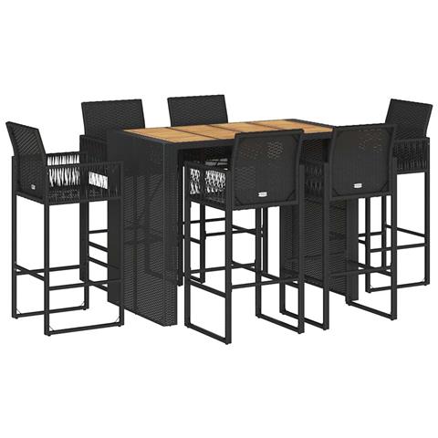 Set Bar Da Giardino 7pz Senza Cuscini Nero In Polyrattan Acacia - Foto 2