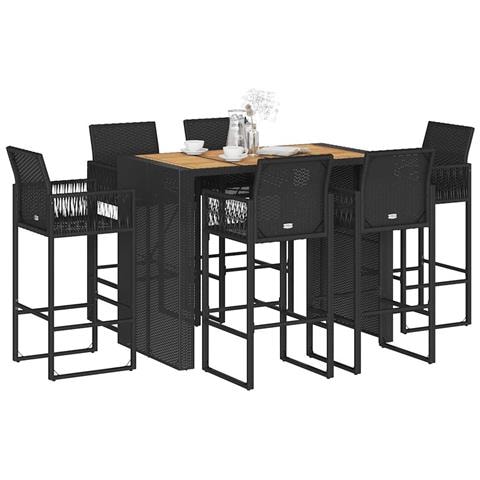 Set Bar Da Giardino 7pz Senza Cuscini Nero In Polyrattan Acacia - Foto 1