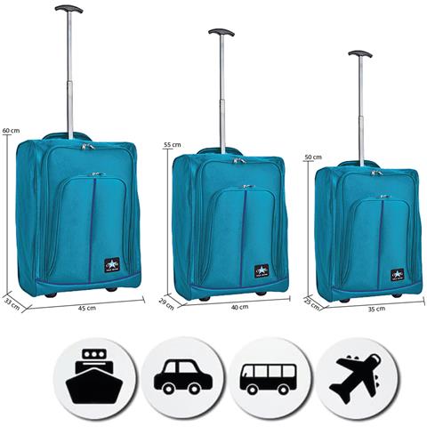 Set 3 Valigie Morbide Trolley Da Viaggio Azzurro Bagaglio A Mano 50-55-60 Cm - Foto 4