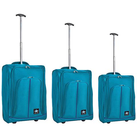Set 3 Valigie Morbide Trolley Da Viaggio Azzurro Bagaglio A Mano 50-55-60 Cm - Foto 1