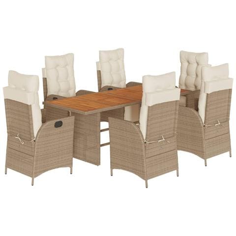 Set Da Pranzo Da Giardino 7 Pz Con Cuscini Beige In Polyrattan - Foto 2