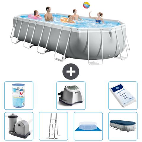 Piscina Fuori Terra - Ovale - 610x305x122 Cm - Grigio - Include Accessori Coordinati A2615 - Foto 1