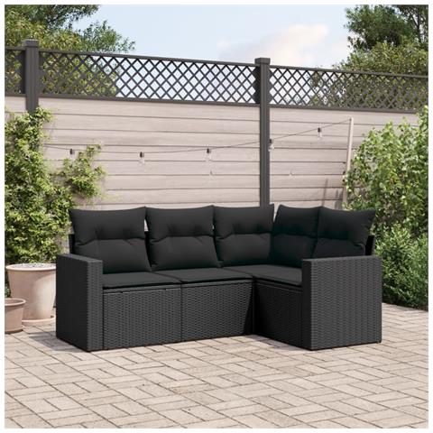Set Divani Da Giardino 4 Pz Con Cuscini Nero In Polyrattan - Foto 8