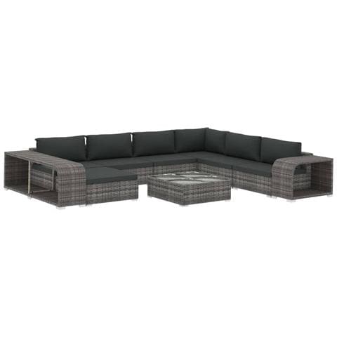Lusso Casadino -  Set Divani Da Giardino 10 Pz Con Cuscini In Polyrattan Grigio - Foto 1