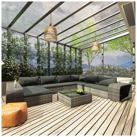 Lusso Casadino -  Set Divani Da Giardino 10 Pz Con Cuscini In Polyrattan Grigio - Foto 8