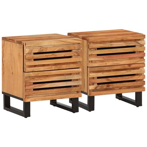 Lusso Casadino -  Comodini 2pz 40x34x46 Cm In Legno Massello Di Acacia - Foto 2