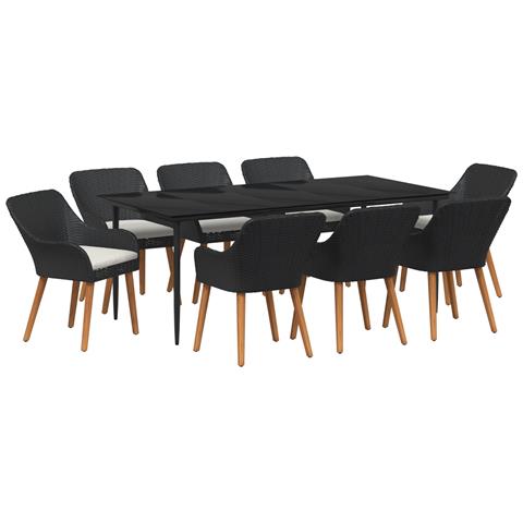 Set da Pranzo Giardino 9 Pezzi Polyrattan Nero - Foto 1