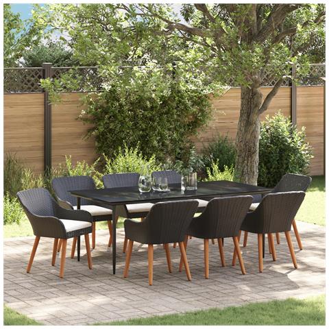 Set da Pranzo Giardino 9 Pezzi Polyrattan Nero - Foto 2