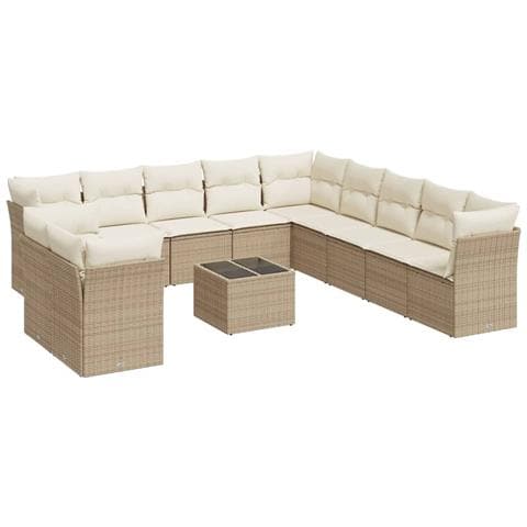 Set Divani da Giardino 12 pz con Cuscini Beige in Polyrattan - Foto 1