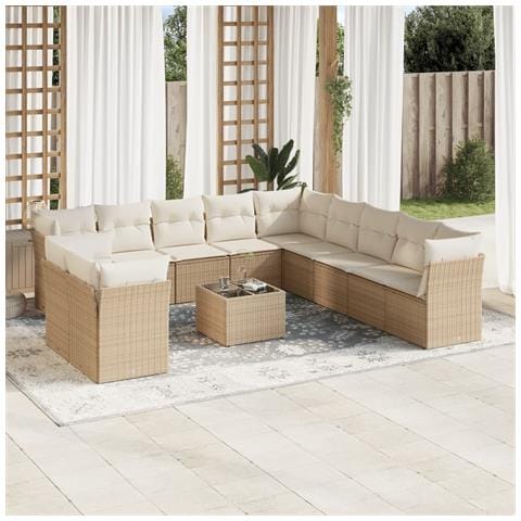Set Divani da Giardino 12 pz con Cuscini Beige in Polyrattan - Foto 2