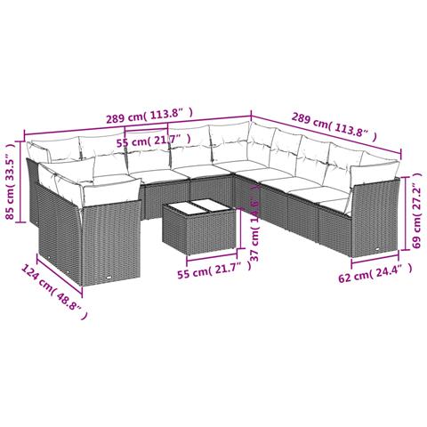 Set Divani da Giardino 12 pz con Cuscini Beige in Polyrattan - Foto 3