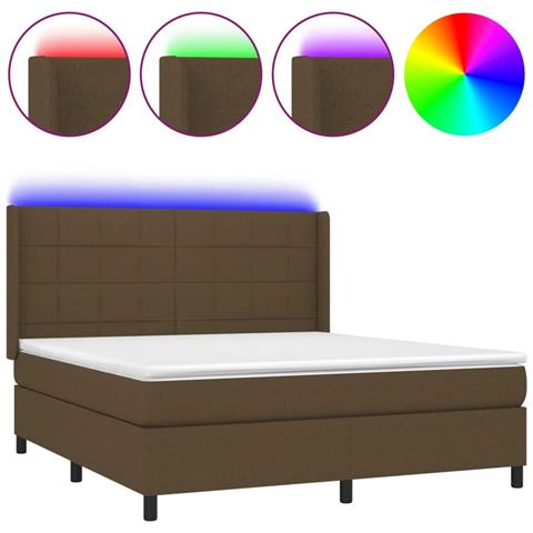 Letto a Molle Materasso e LED Marrone Scuro 160x200 cm Tessuto - Foto 1