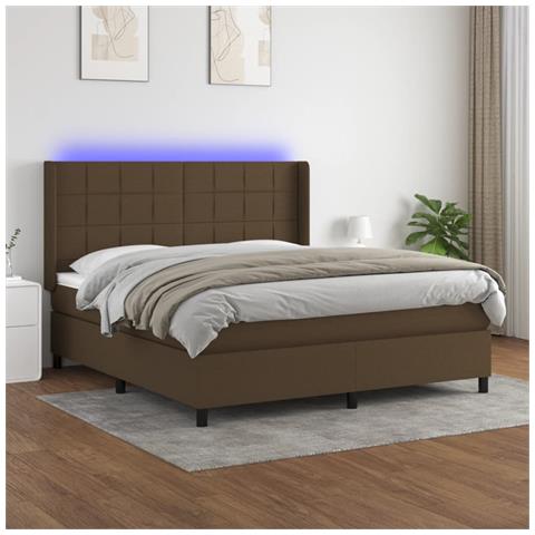 Letto a Molle Materasso e LED Marrone Scuro 160x200 cm Tessuto - Foto 2