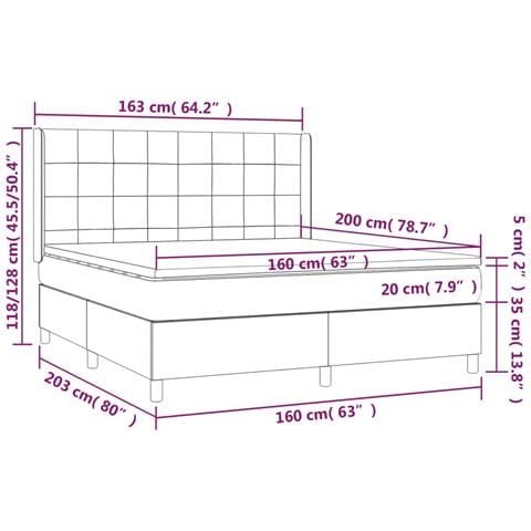 Letto a Molle Materasso e LED Marrone Scuro 160x200 cm Tessuto - Foto 8