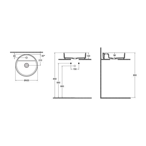 Lavabo Tondo Da Appoggio Senza Troppo Pieno In Ceramica Con Foro Rubinetto - Grigio Pietra Opaco - Foto 2