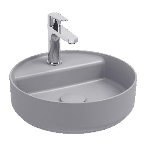 Lavabo Tondo Da Appoggio Senza Troppo Pieno In Ceramica Con Foro Rubinetto - Grigio Pietra Opaco - Foto 1
