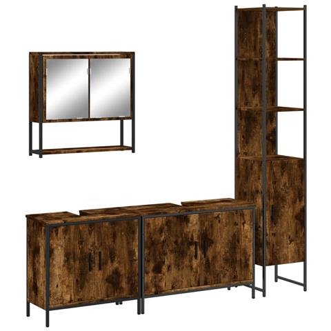 Set Mobili da Bagno 4 pz Rovere Fumo in Legno Multistrato - Foto 1