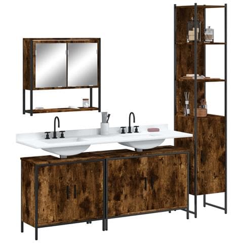 Set Mobili da Bagno 4 pz Rovere Fumo in Legno Multistrato - Foto 2