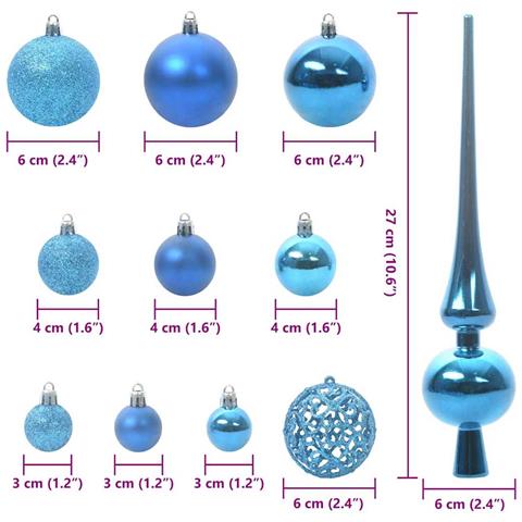 Set di Palle di Natale con 150 LED 61 pcs Blu Plastica - Foto 9