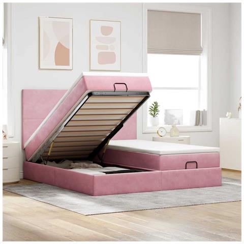 Struttura Letto Pouf con Materassi Rosa 160x200 cm Velluto - Foto 2