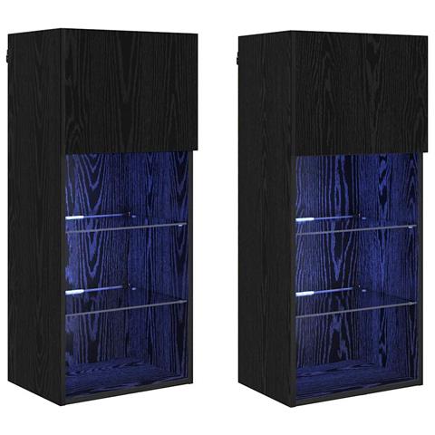 Mobiletti TV a parete 2 pcs Rovere Nero 40,5 x 30 x 90 cm - Foto 1