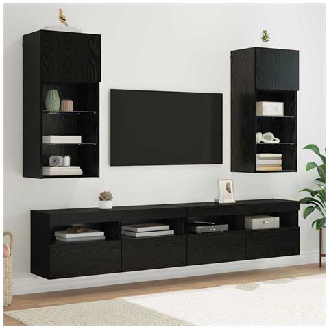 Mobiletti TV a parete 2 pcs Rovere Nero 40,5 x 30 x 90 cm - Foto 2