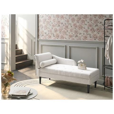 Chaise Longue Versione Sinistra Yvoire Tessuto Bianco Sporco - Foto 1