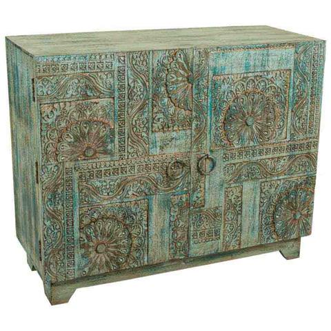 Mueble De Entrada In Legno Intagliato Blu 99x40x80 - Foto 1