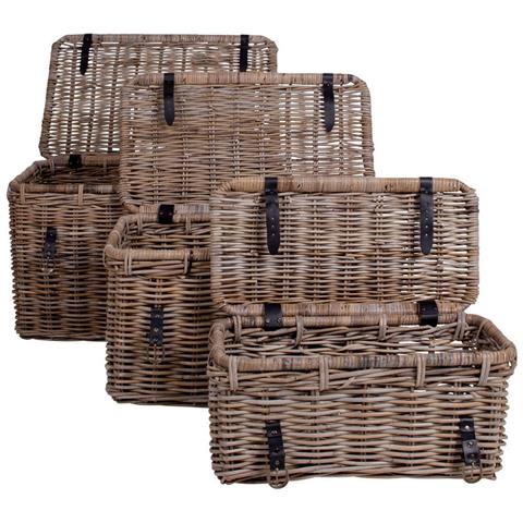 Set 3 Bauli Portaoggetti Depok In Rattan Kubu Grigio Con Manici In Pelle - Foto 2