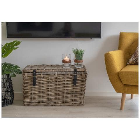 Set 3 Bauli Portaoggetti Depok In Rattan Kubu Grigio Con Manici In Pelle - Foto 7