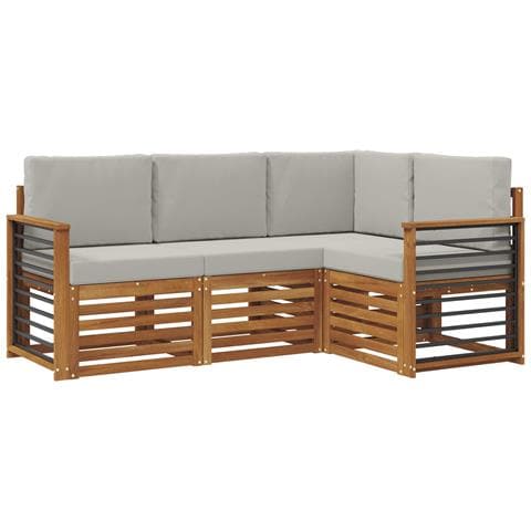 Set divani con cuscino 4 pcs Grigio Naturale e Chiaro - Foto 1