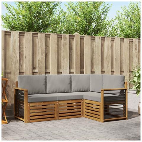 Set divani con cuscino 4 pcs Grigio Naturale e Chiaro - Foto 2