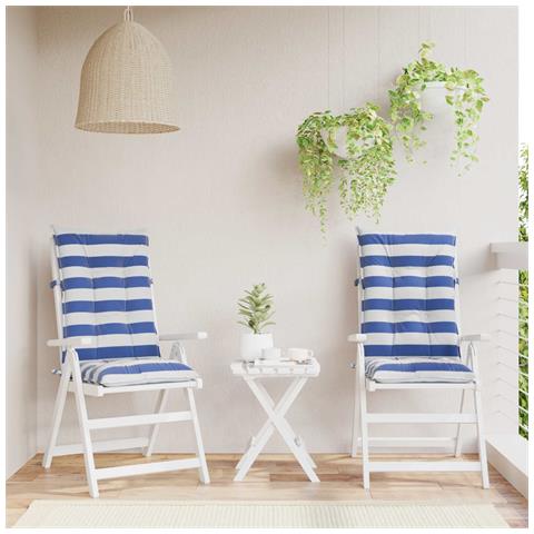 Cuscino da Esterno 2 pcs Blu e Bianco 120 x 50 x 7 cm Tessuto - Foto 2