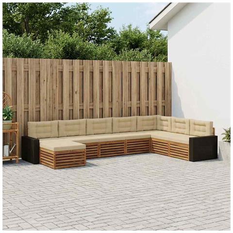 Set di divani da esterno con cuscino 8 pcs Naturale e Beige - Foto 2