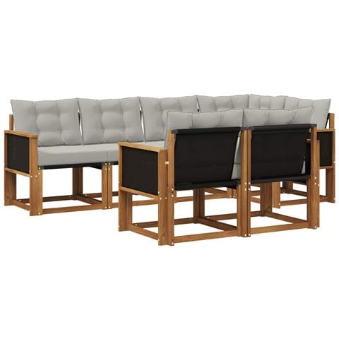 Set di divani da esterno 7 pcs Naturale e Grigio Chiaro - Foto 1