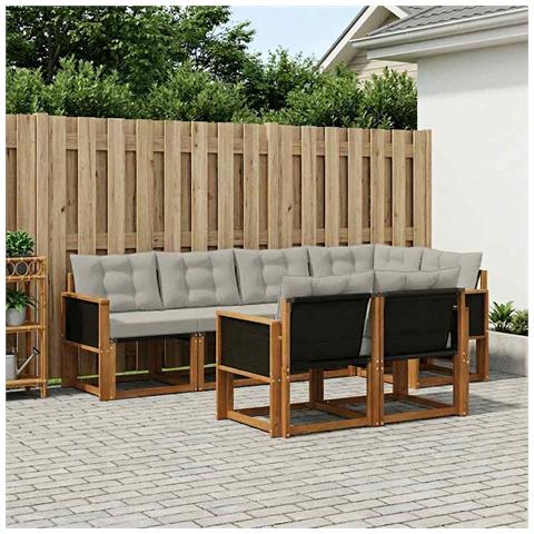 Set di divani da esterno 7 pcs Naturale e Grigio Chiaro - Foto 2