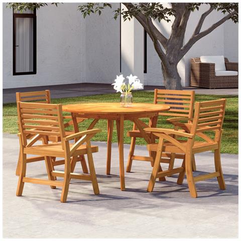 Set da Pranzo per Giardino 5 pz in Legno Massello di Acacia - Foto 2