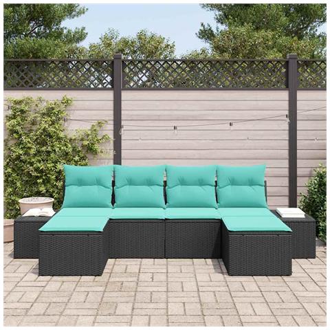 Set Divano da Giardino 4 pz Nero e Turchese polyrattan - Foto 2