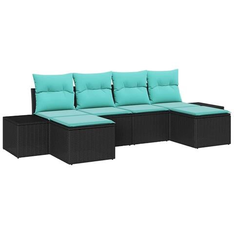 Set Divano da Giardino 4 pz Nero e Turchese polyrattan - Foto 1