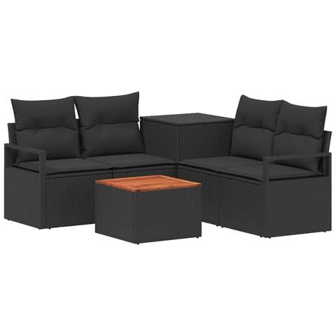Set di divani 6 pz Nero Rattan sintetico e Acciaio - Foto 1