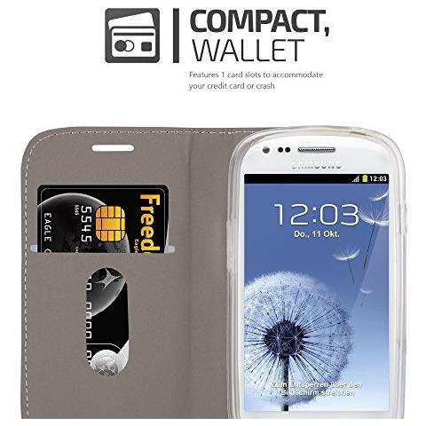 Custodia Compatibile Con Samsung Galaxy S3 Mini In Grigio Nero - Coperchio Protettiva Con Chiusura Magnetica, Funzione Stand E Tasca Per Le Carte - Foto 2